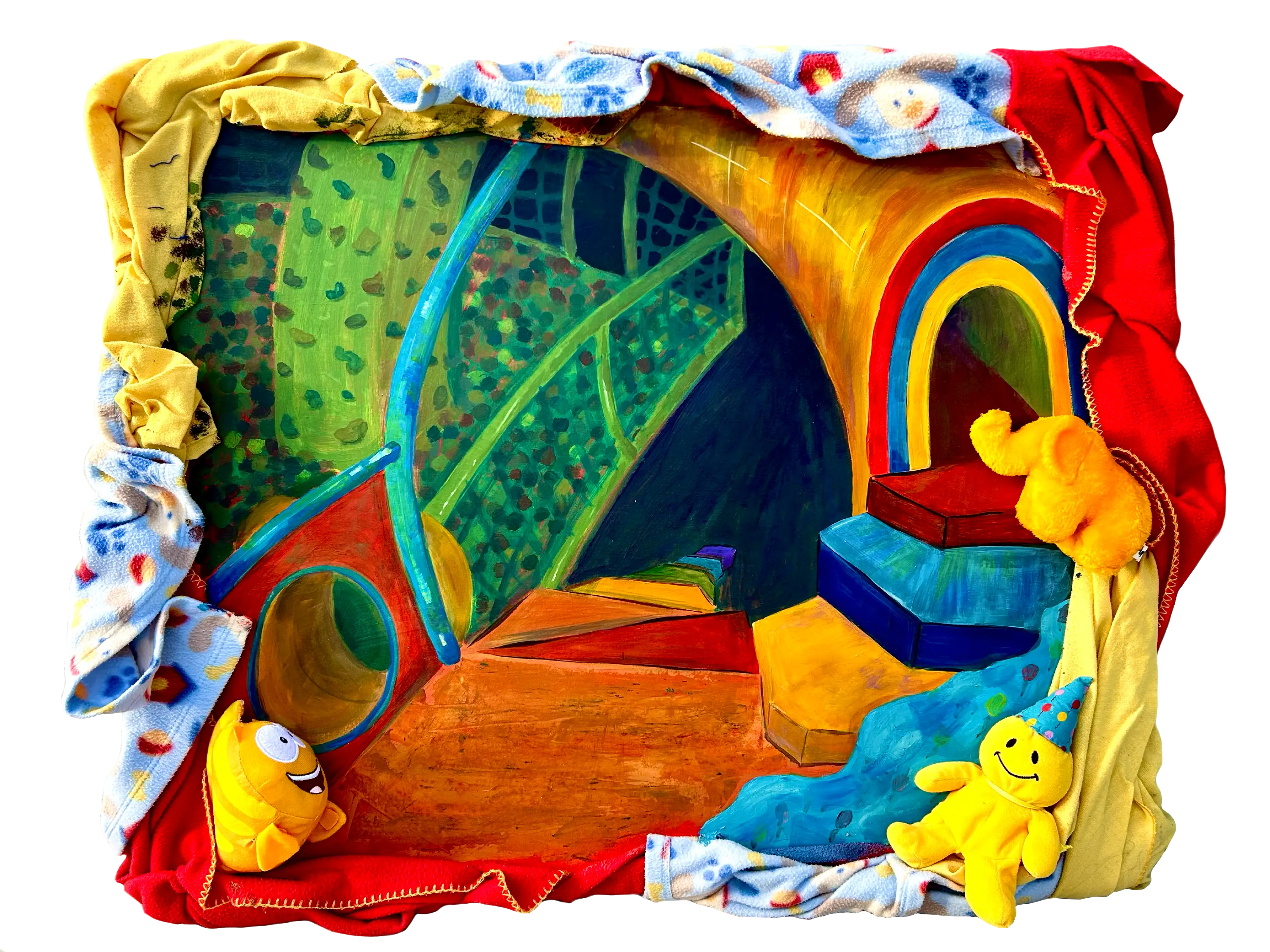 Playroom. Acrylic and fabric on matboard.